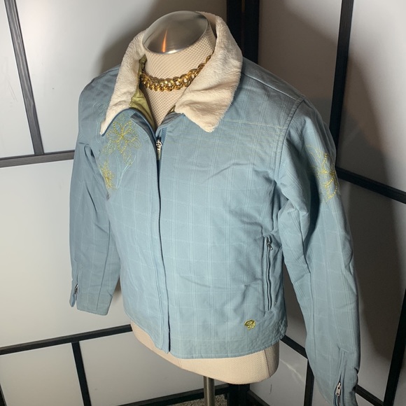 Mountain Hardwear Blue Gray Yellow Pattern Winter Fur Lining Collared Jacket - Picture 2 of 11